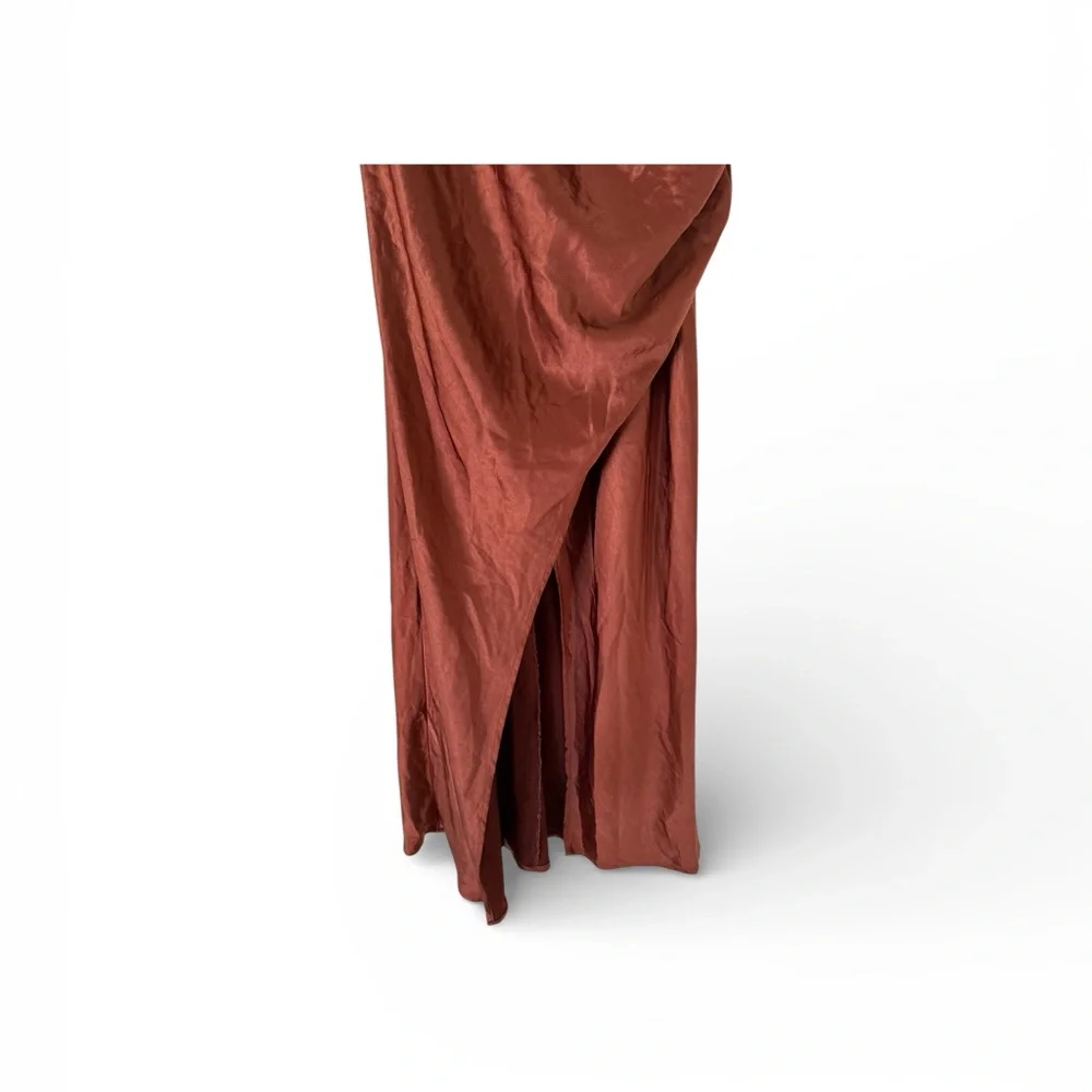 Billy J Elegant Draped Rust Maxi Dress